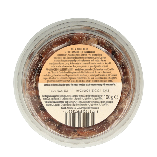 Nice & Nuts Almonds brown salted roasted organic 160 Gram