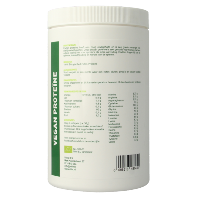Vitiv Erwten proteine 80% vegan bio 350 Gram
