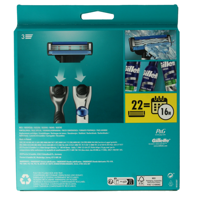 Mach 3 base razor blades, 22 pack