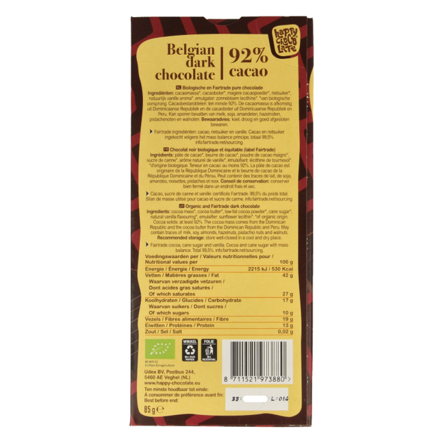 Chocolat noir 92% bio 85 g