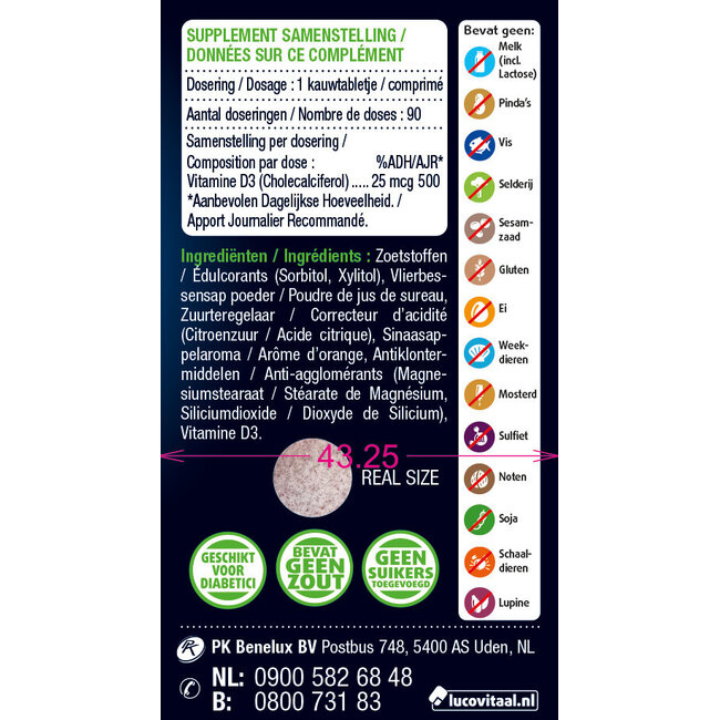 Witamina D3 25mcg 90 tabletek do żucia