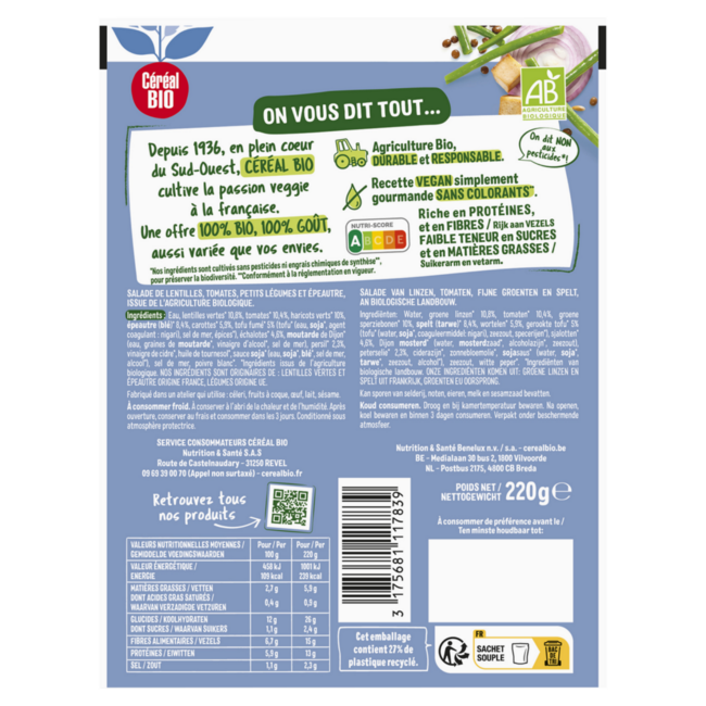 Sałatka z soczewicy ze orkiszem bio 220 Gram