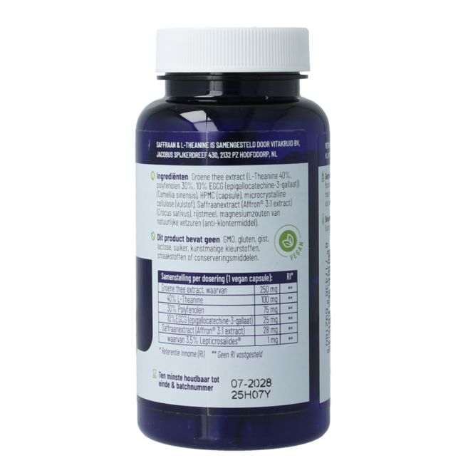 Saffraan 28mg (Affron) & L-Theanine 90 Vegetarische capsules