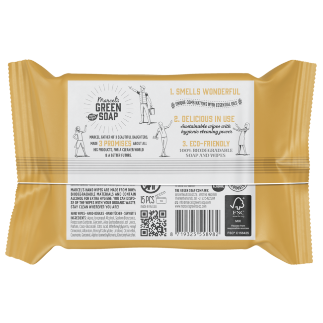 Toallitas de manos de vainilla y flor de cerezo bio 15 unidades