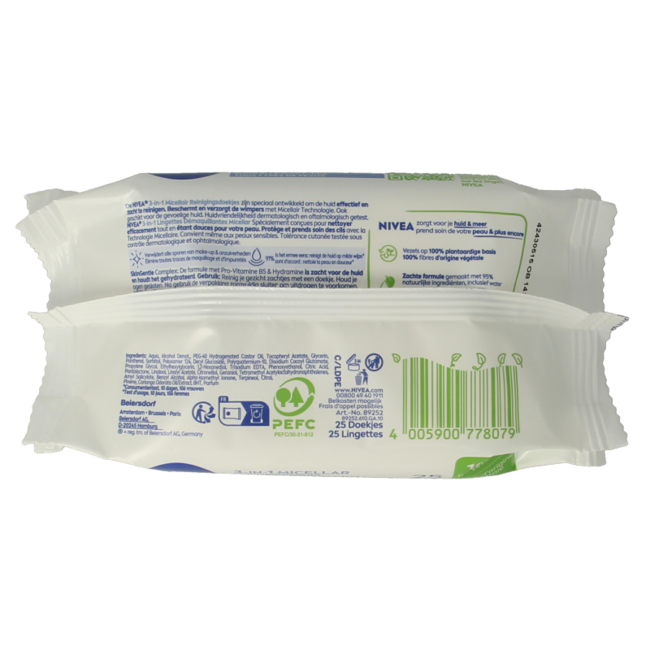 Lingettes nettoyantes micellaires soin 3-en-1, 25 unités