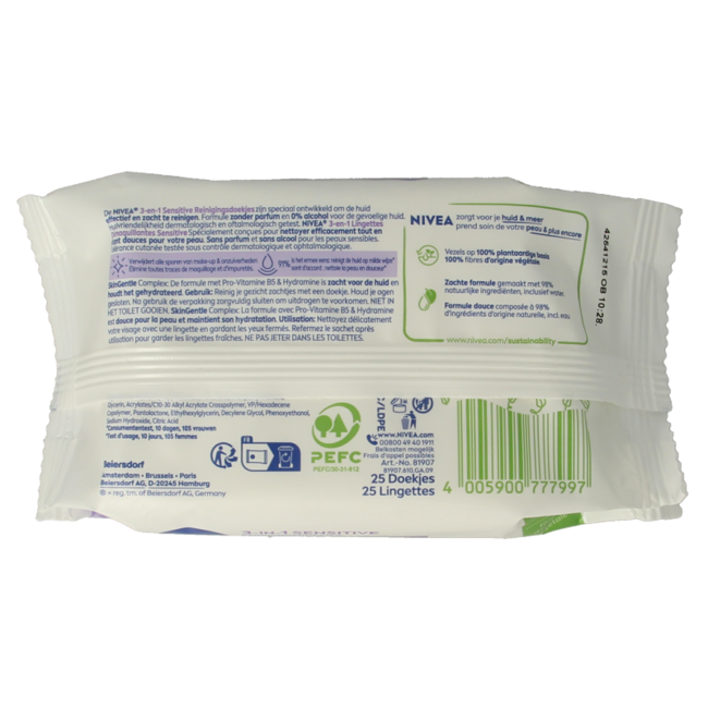 Sensitive cleansing wipes 25 pieces