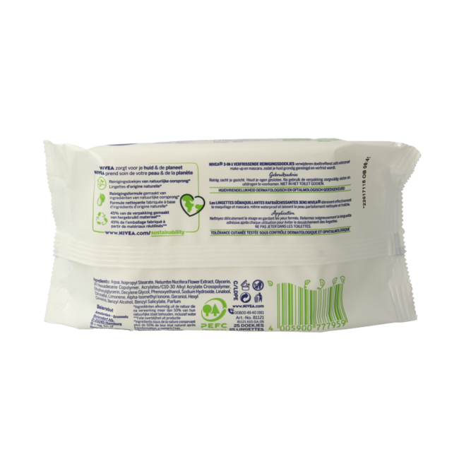 Odświeżające chusteczki do cery normalnej/mieszanej, 25 sztuk