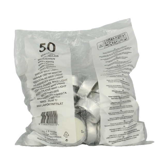 Maxi Tea Lights Neutral 10-Hour Bag - 50 Pieces