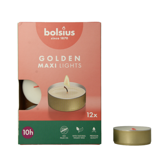 Maxi-Lichter 10 Stunden weiß mit goldenem Cup, 12 Stück