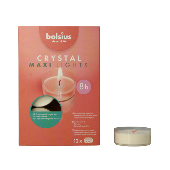 Crystal Maxi-Teelichter 8 Stunden Schachtel 12 Stück