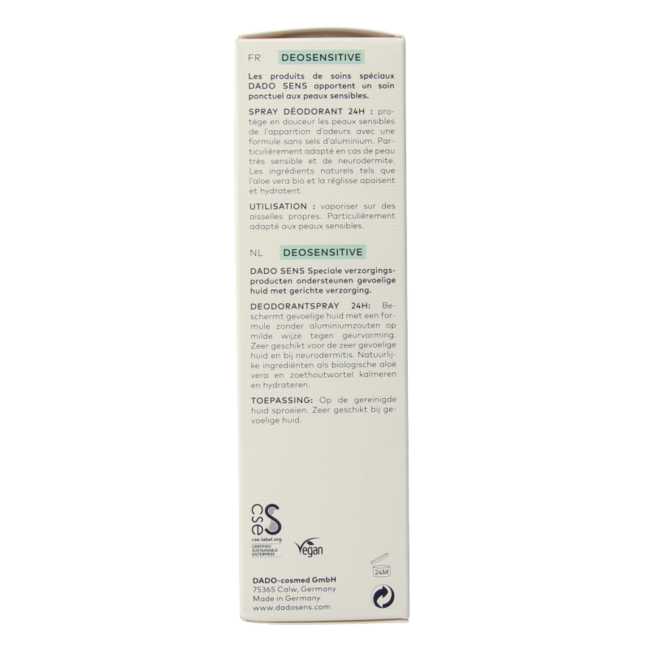 Deosensitive deodorant spray organic 75 Millilitres