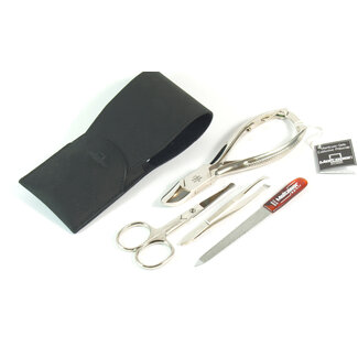 Malteser 4-piece pocket case for nails and facial hair, black leather, 1 piece