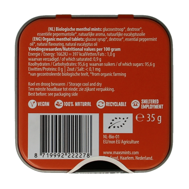 Dutch square tin organic 35 Gram
