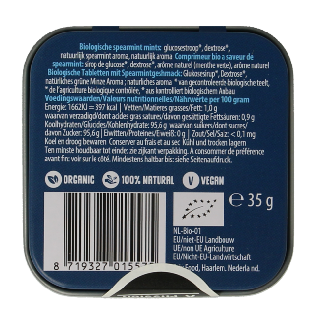 Spearmint blikje vierkant bio 35 Gram