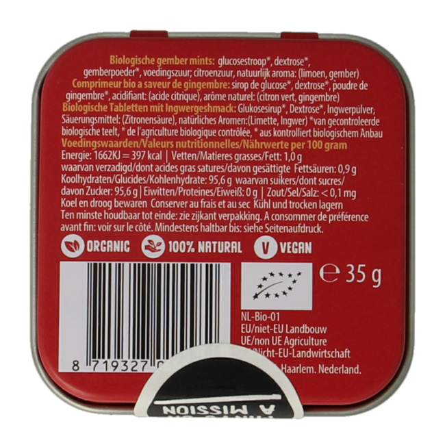 Ginger square tin organic 35 Gram