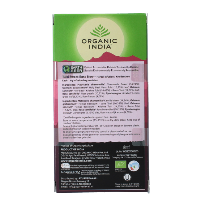 Tulsi Sweet Rose Organic Tea 25 Bags