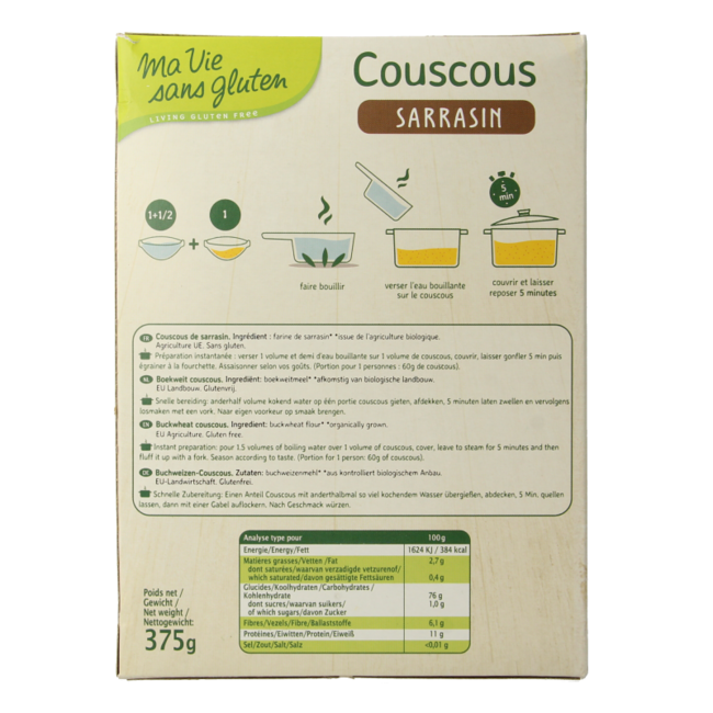 Couscous 100% boekweit glutenvrij bio 375 Gram