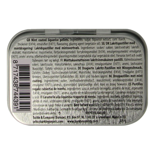 Pastillas de regaliz recubiertas de menta 18 gramos