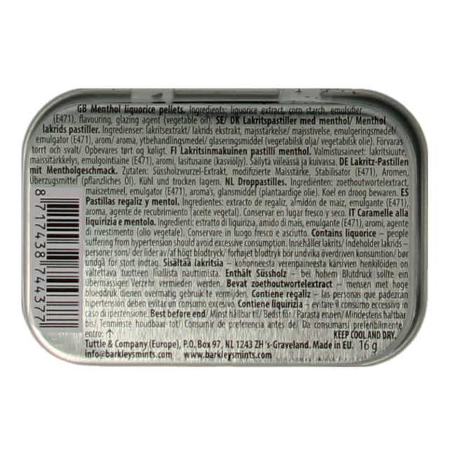 Pellets de regaliz con mentol 16 gramos