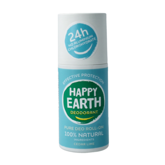 Happy Earth Desodorante roll-on puro de cedro y lima 75 mililitros