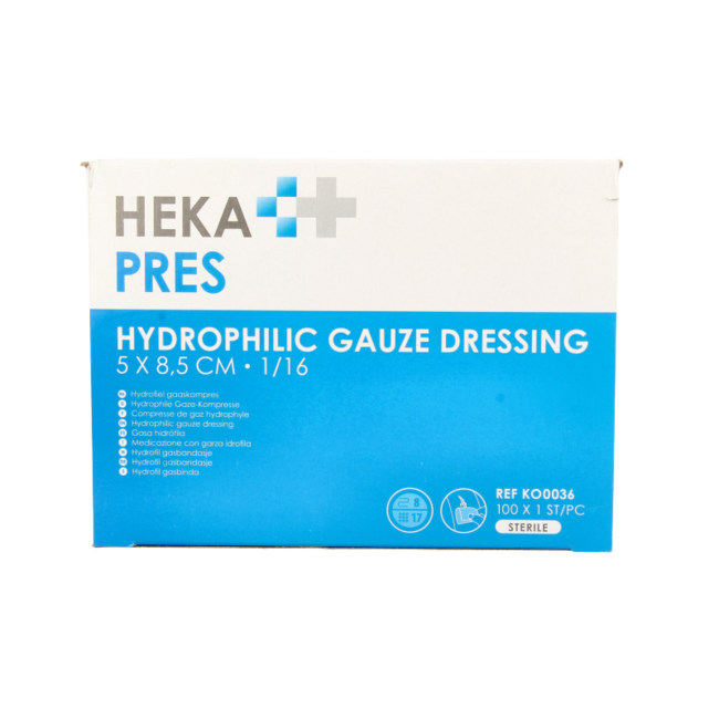Heka pres hydrophile Gaze-Kompresse 5 × 8,5 cm 100 Stück