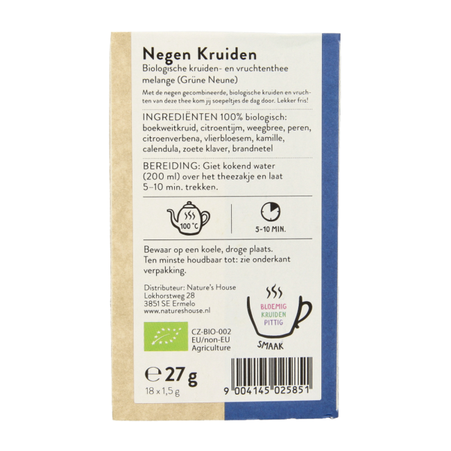 Mezcla de nueve hierbas y frutas bio 18 bolsitas