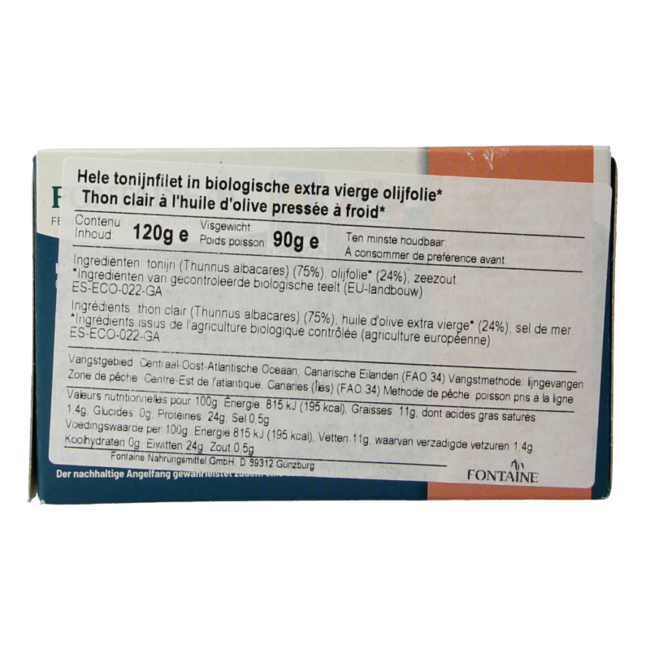 Tonijnfilet in olijfolie bio 120 Gram