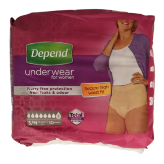 Depend Women's Super Absorbent Pants, Size S/M, 10 Pack