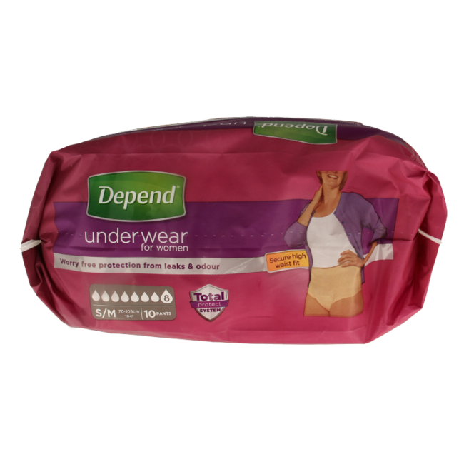 Depend Inkontinenz-Pants für Damen, Super, Größe S/M, 10 Stück