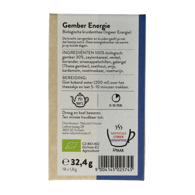 Té de jengibre energía bio 18 bolsitas