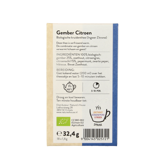 Ginger lemon tea organic 18 bags