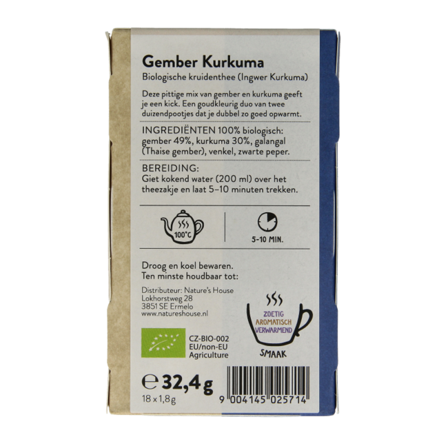 Té de jengibre y cúrcuma ecológico 18 bolsitas