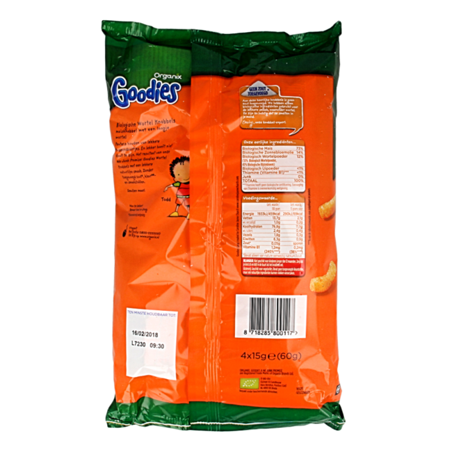 Snacks de maïs à la carotte 10+M bio 60,00 grammes