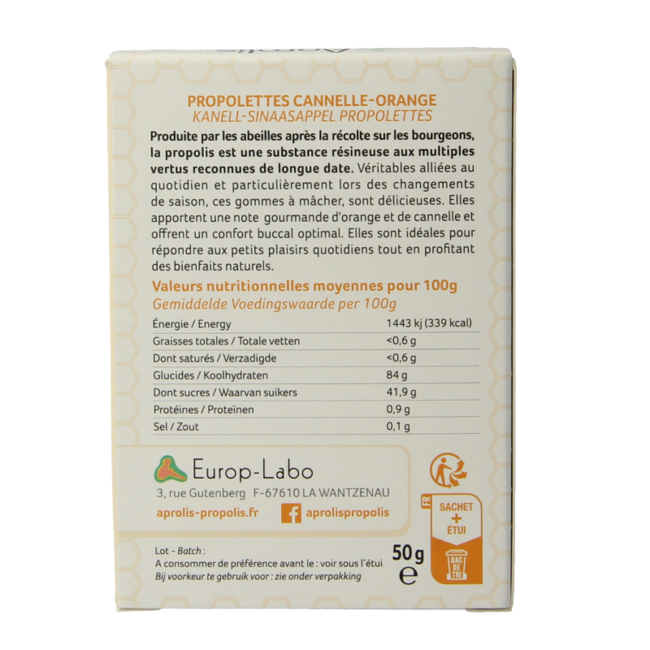 Propolis kaneel - sinaasappel bio 50 Gram