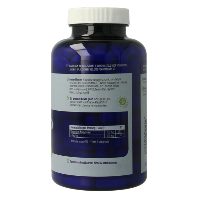 Magnesium 150 Bisglycinaat met 200mg L-Taurine 180 Tabletten