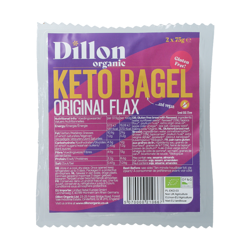 Dillon Organic Bagel ai semi di lino biologico Demeter senza glutine 150 Grammi