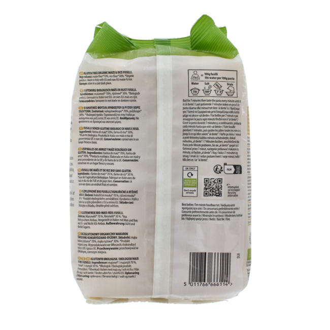 Fusilli de Maíz y Arroz Sin Gluten Bio 500 Gramos