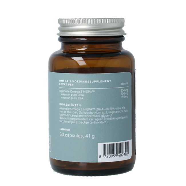 Aceite de algas vegano omega 3 EPA 150 mg y DHA 100 mg 60 cápsulas