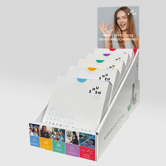 Shush Earplugs display 5 Pairs