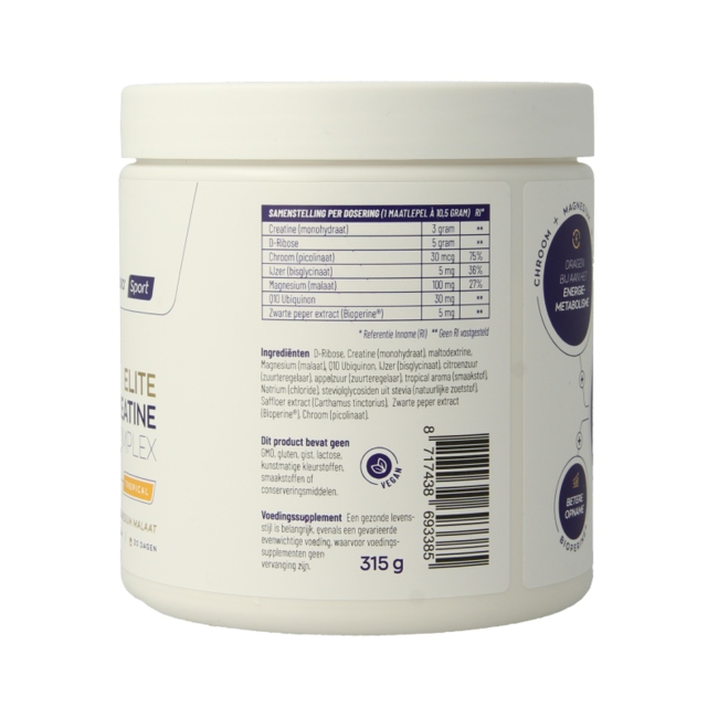 Elite Creatine Complex D-Ribosa, Q10 y Magn Tropic 315 gramos