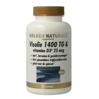 Golden Naturals Huile de poisson 1400 TG vitamine D3 60 capsules molles