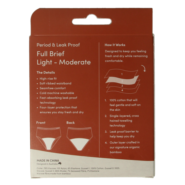 Period Underwear Full Brief Black Light/Moderate M 1 Piece