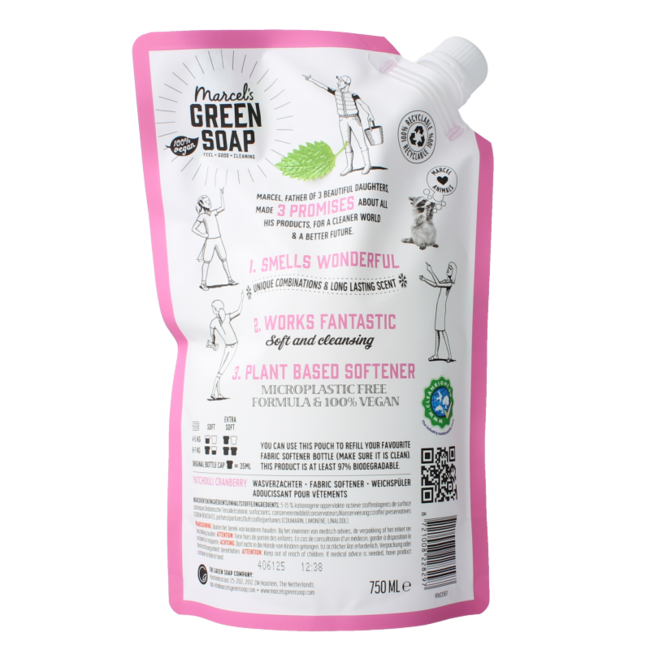 Wasverzachter patchouli & cranberry navulling 750 Milliliter