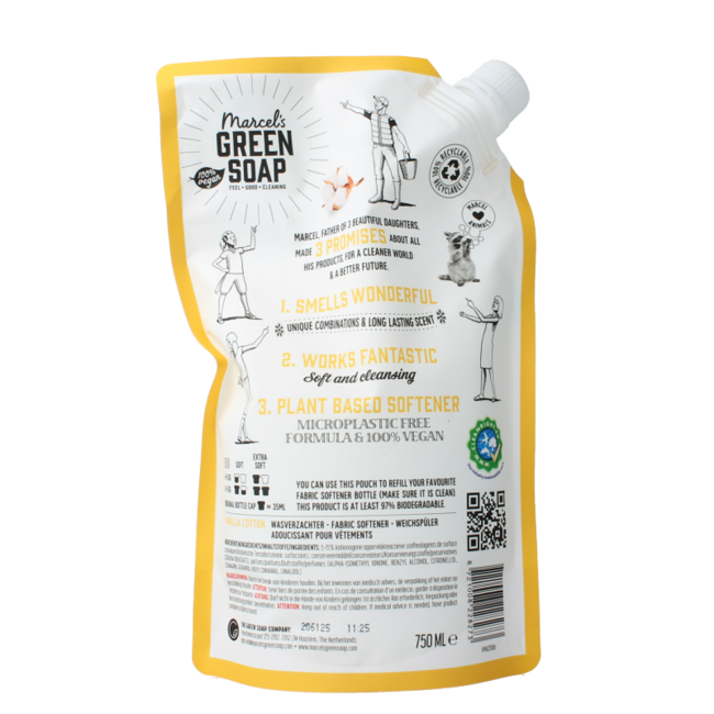 Wasverzachter vanille & katoen navulling 750 Milliliter