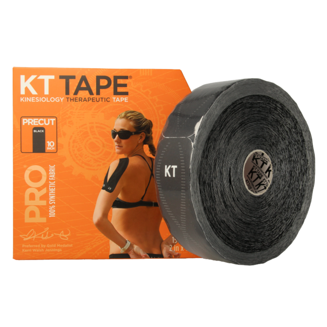 Duża rolka profesjonalna KT Tape Pro 38 metrów, 150 wstępnie pociętych czarnych pasków, 1 szt.