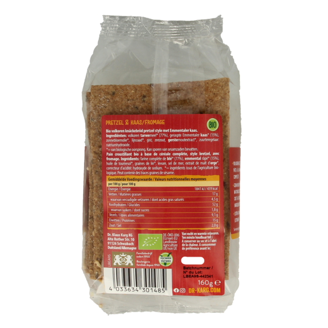 Cracker Brezel Käse Bio 160 Gramm