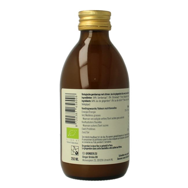 Jus de gingembre au jus de citron bio 250 Milligrammes