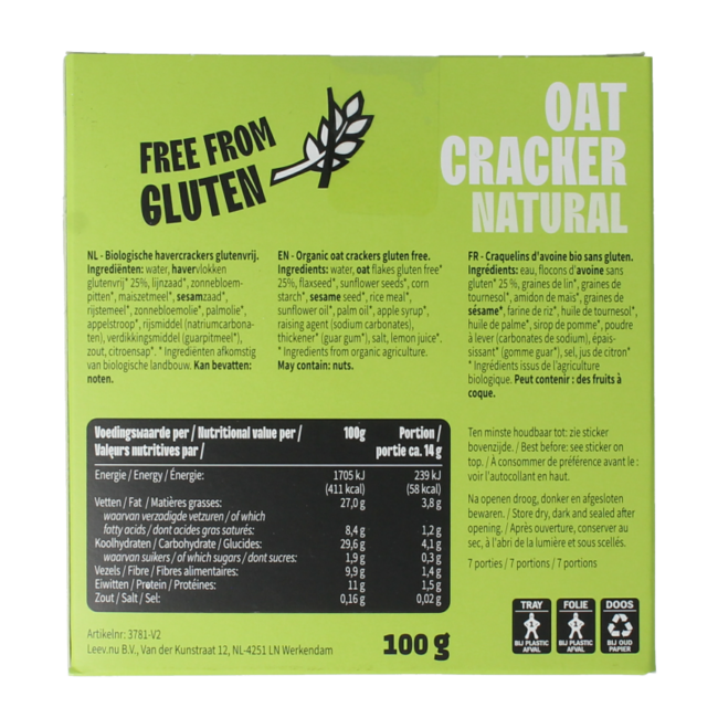 Havercracker naturel sans gluten bio 100,00 grammes
