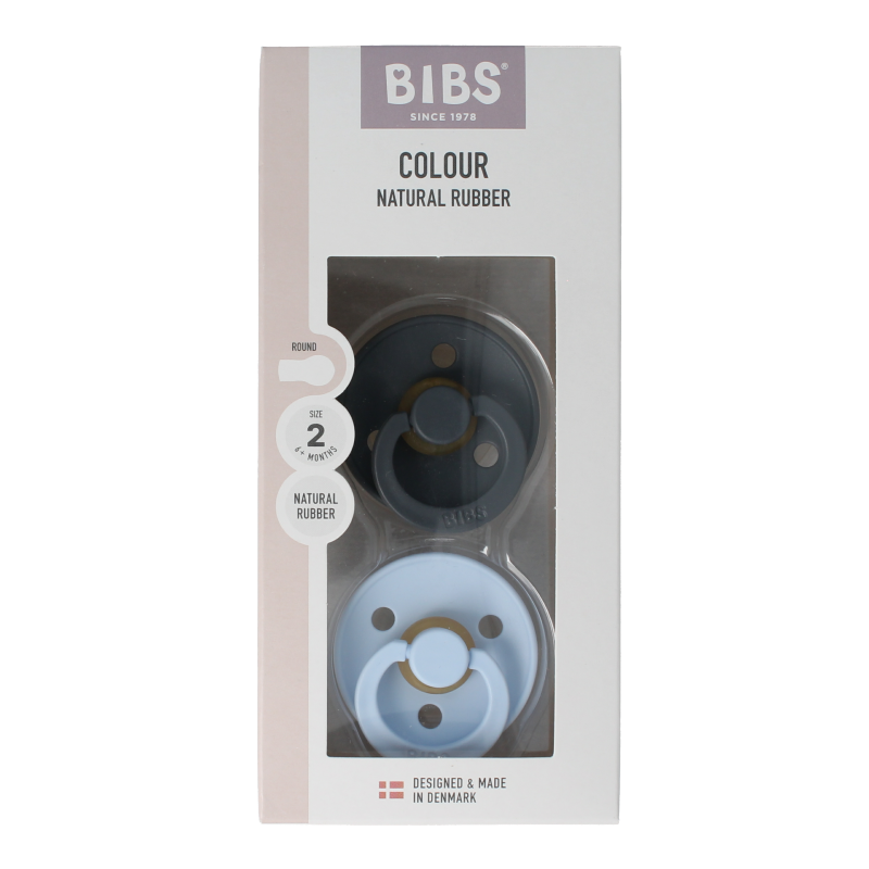 Bibs Ciuccio taglia 2 iron / baby blue in gomma naturale 2 Pezzi