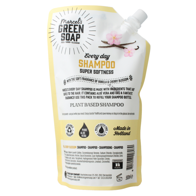 Shampoo vanille & kersenbloesem navulling 500 Milliliter